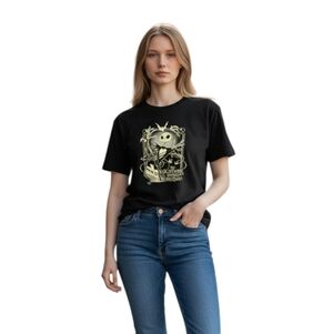 Disney Jack Skellington Tee Women 1x Black Graphic Print Short Sleeve Cotton